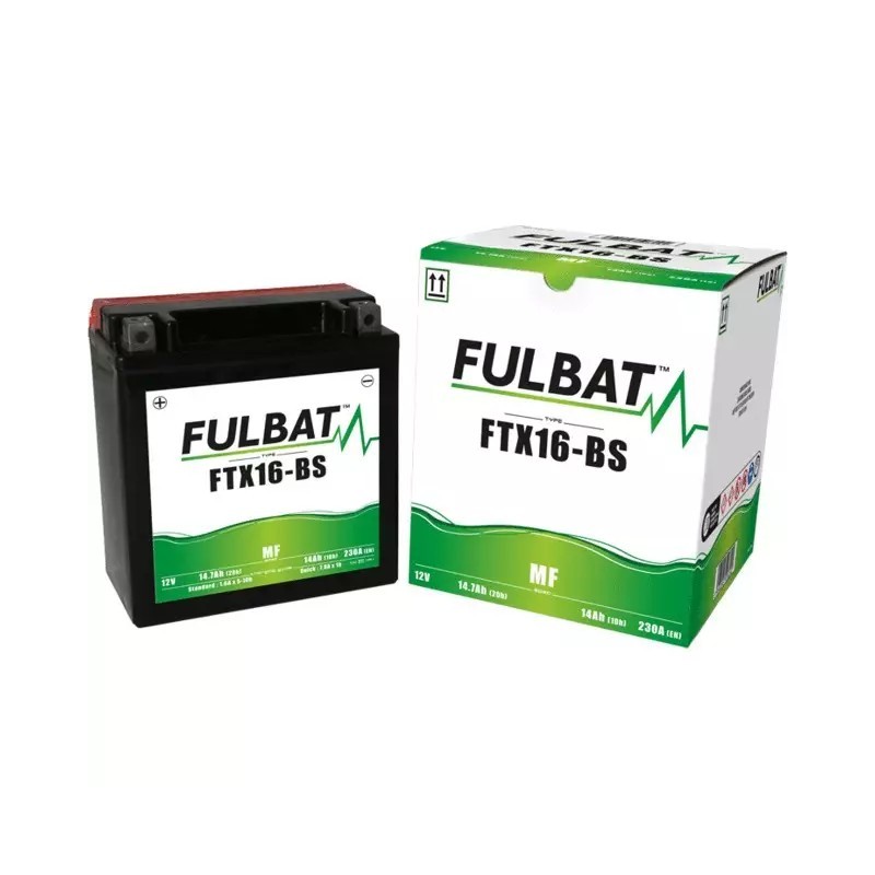 BATTERIE 12V 14AH 230A TYPE YTX16-BS + A GAUCHE AVEC PACK ACIDE FULBAT