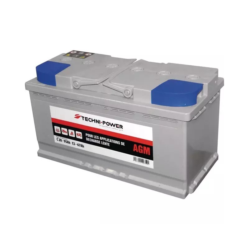 BATTERIE 12V 90AH DECHARGE LENTE AGM LOISIR + A DROITE TECHNI POWER