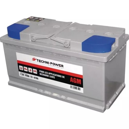 BATTERIE 12V 90AH DECHARGE LENTE AGM LOISIR + A DROITE TECHNI POWER