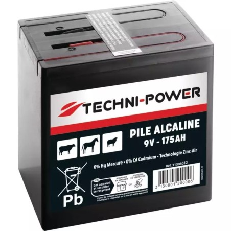 PILE DE CLOTURE ALCALINE 9V - 175AH ZINC-AIR TECHNI-POWER