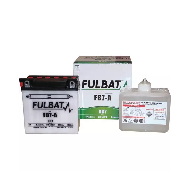 BATTERIE 12V 8AH 105A TYPE YB7-A + A GAUCHE AVEC PACK ACIDE FULBAT
