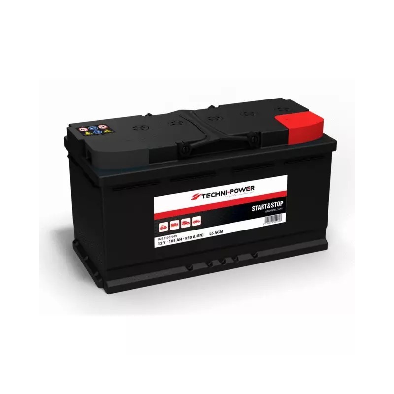 BATTERIE L6 AGM 12V 105AH 950A EN + A DROITE TECHNI-POWER