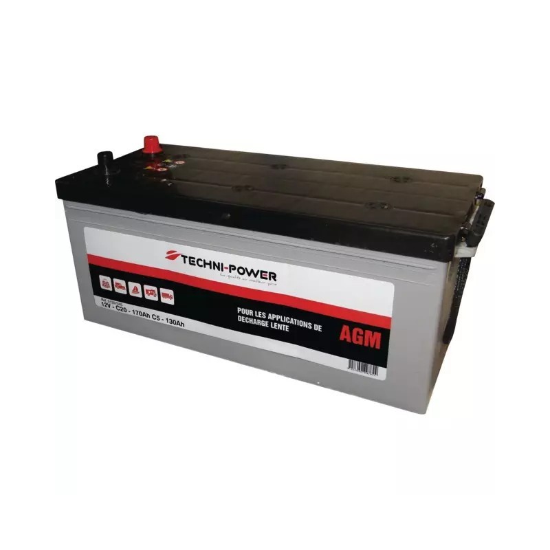 BATTERIE 12V 170AH DECHARGE LENTE AGM LOISIR + A GAUCHE TECHNI POWER