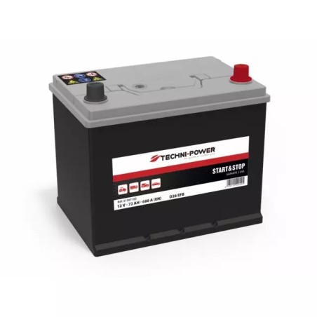 BATTERIE D26 EFB 12V 72AH 680A EN + A DROITE TECHNI-POWER