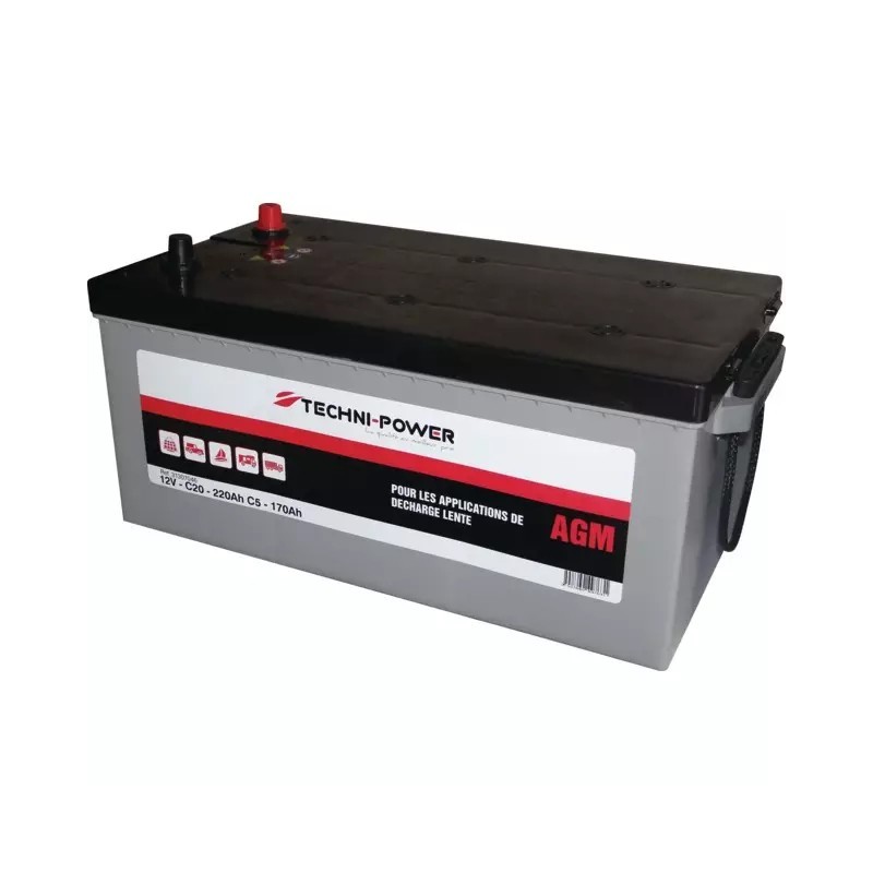 BATTERIE 12V 205AH DECHARGE LENTE AGM LOISIR + A GAUCHE TECHNI POWER