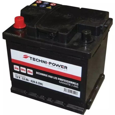 BATTERIE 12V 52AH 420A + A GAUCHE TECHNI-POWER