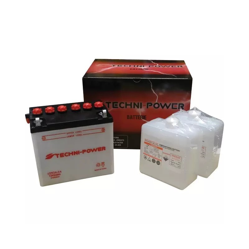 BATTERIE 12V 24AH 220A TYPE 12N24-3A + A DROITE AVEC PACK ACIDE TECHNI-POWER