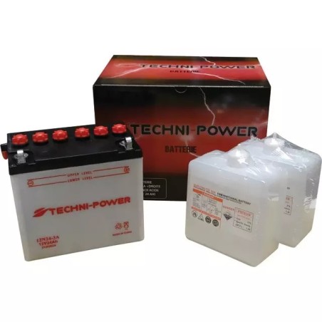 BATTERIE 12V 24AH 220A TYPE 12N24-3A + A DROITE AVEC PACK ACIDE TECHNI-POWER
