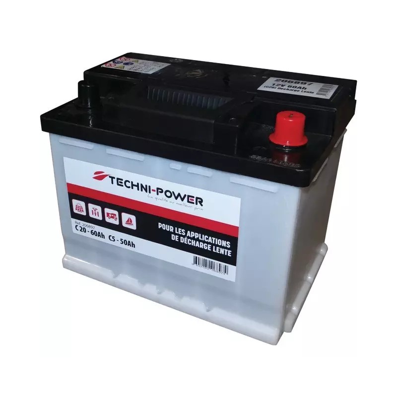 BATTERIE 12V 60AH DECHARGE LENTE + A DROITE TECHNI POWER