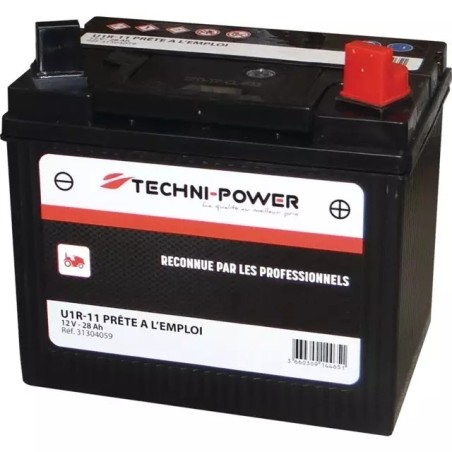 BATTERIE HUMIDE SANS ENTRETIEN 12V 28AH 300A TYPE U1R-11/U1R-9 + A DROITE TECHNI-POWER