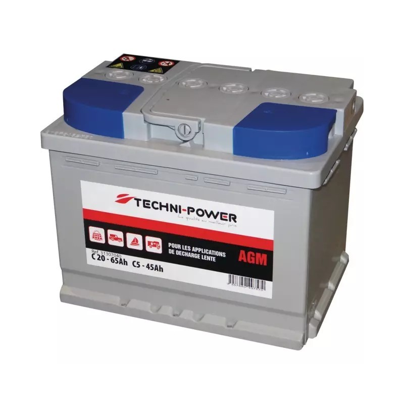 BATTERIE 12V 60AH DECHARGE LENTE AGM LOISIR + A DROITE TECHNI POWER