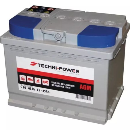 BATTERIE 12V 60AH DECHARGE LENTE AGM LOISIR + A DROITE TECHNI POWER