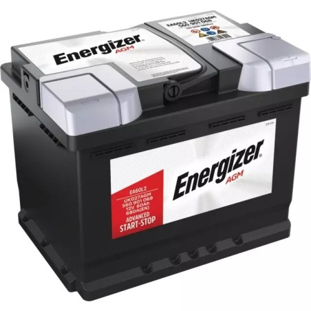 BATTERIE EA60L2 12V 60AH 680A EN + A DROITE AGM ENERGIZER