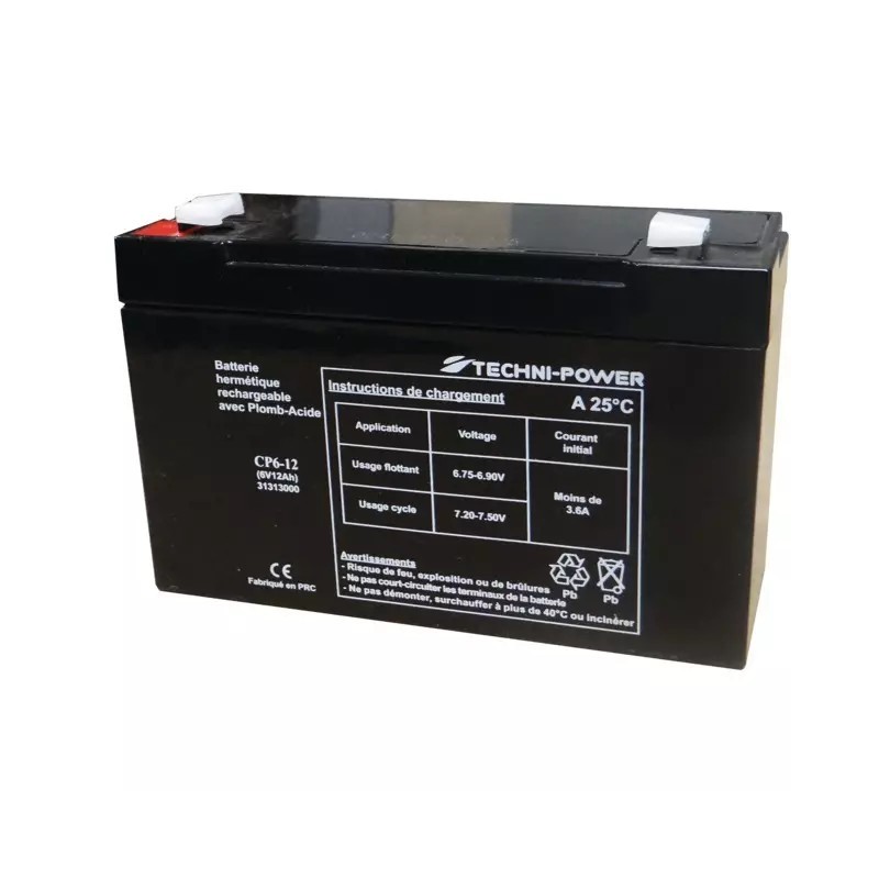 BATTERIE GEL 6V 12AH TYPE NP6-12 + A GAUCHE FULBAT