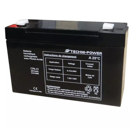BATTERIE GEL 6V 12AH TYPE NP6-12 + A GAUCHE FULBAT