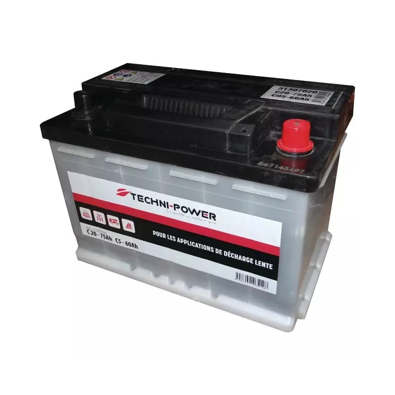 BATTERIE 12V 75AH DECHARGE LENTE + A DROITE TECHNI POWER