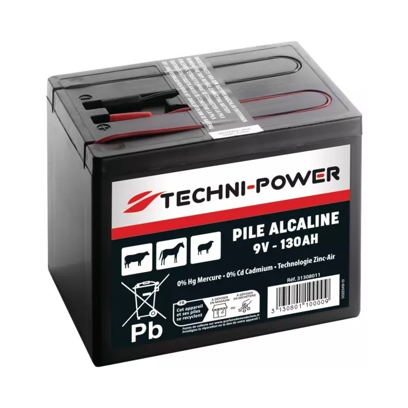 PILE DE CLOTURE ALCALINE 9V - 130AH ZINC-AIR TECHNI-POWER