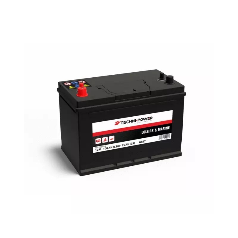 BATTERIE LOISIRS GR27 12V 100AH DOUBLE BORNES + A GAUCHE TECHNI-POWER