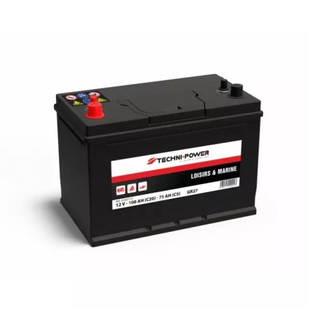 BATTERIE LOISIRS GR27 12V 100AH DOUBLE BORNES + A GAUCHE TECHNI-POWER