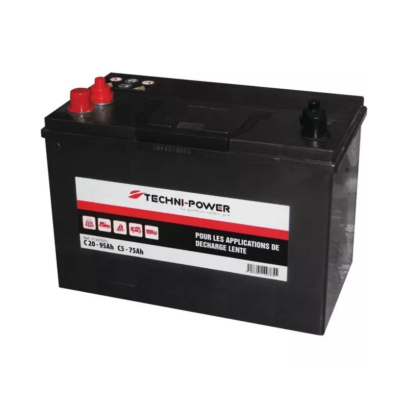 BATTERIE 12V 95AH DECHARGE LENTE DOUBLE BORNES + A GAUCHE TECHNI POWER