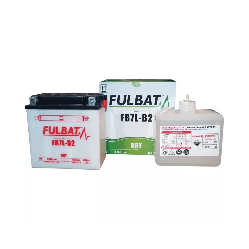 BATTERIE 12V 8AH 85A TYPE 12N7-3B + A DROITE AVEC PACK ACIDE FULBAT