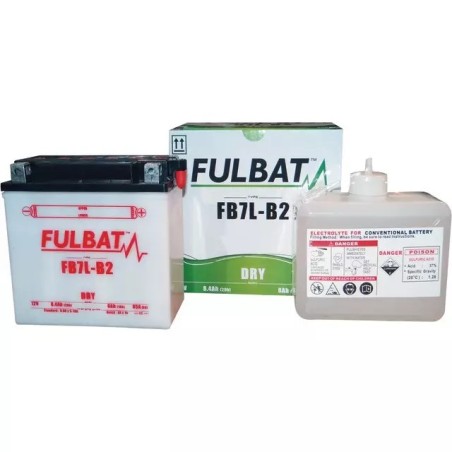 BATTERIE 12V 8AH 85A TYPE 12N7-3B + A DROITE AVEC PACK ACIDE FULBAT