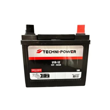 BATTERIE HUMIDE SANS ENTRETIEN 12V 32AH 400A TYPE U1R-12 + A DROITE TECHNI-POWER