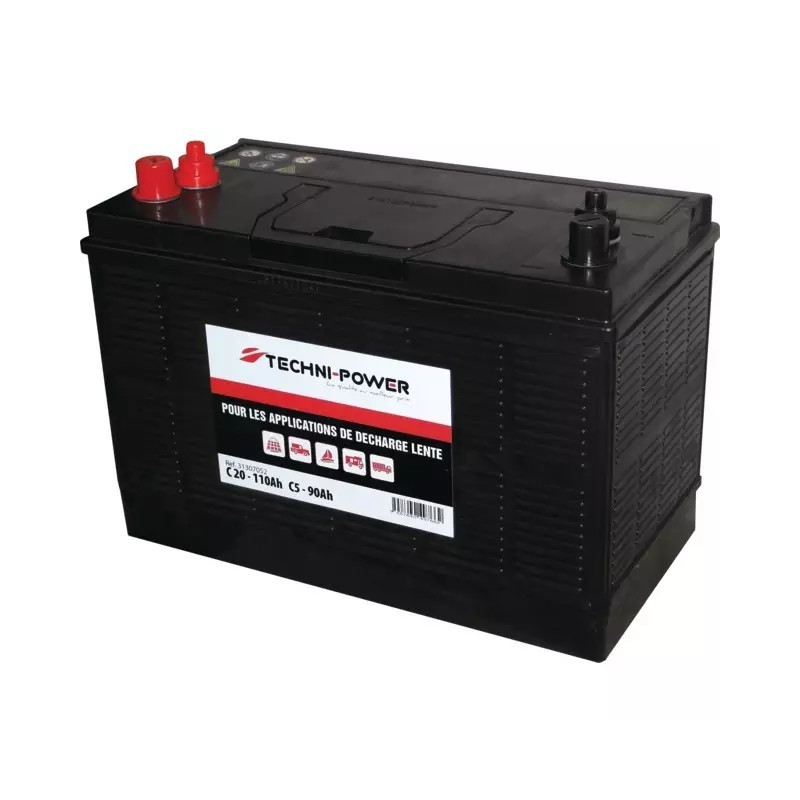 BATTERIE 12V 110AH DECHARGE LENTE DOUBLE BORNES + A GAUCHE TECHNI POWER