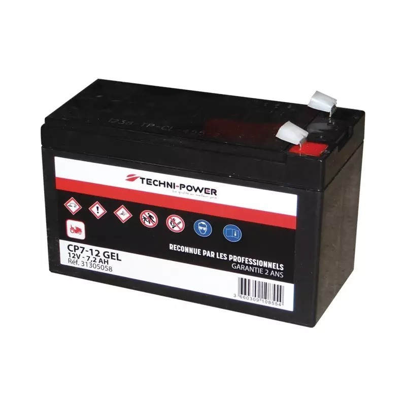 BATTERIE GEL 12V 7,2AH 20A TYPE CP7-12 TECHNI-POWER