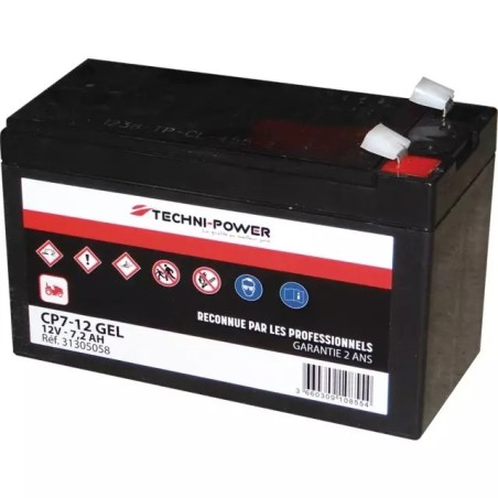BATTERIE GEL 12V 7,2AH 20A TYPE CP7-12 TECHNI-POWER