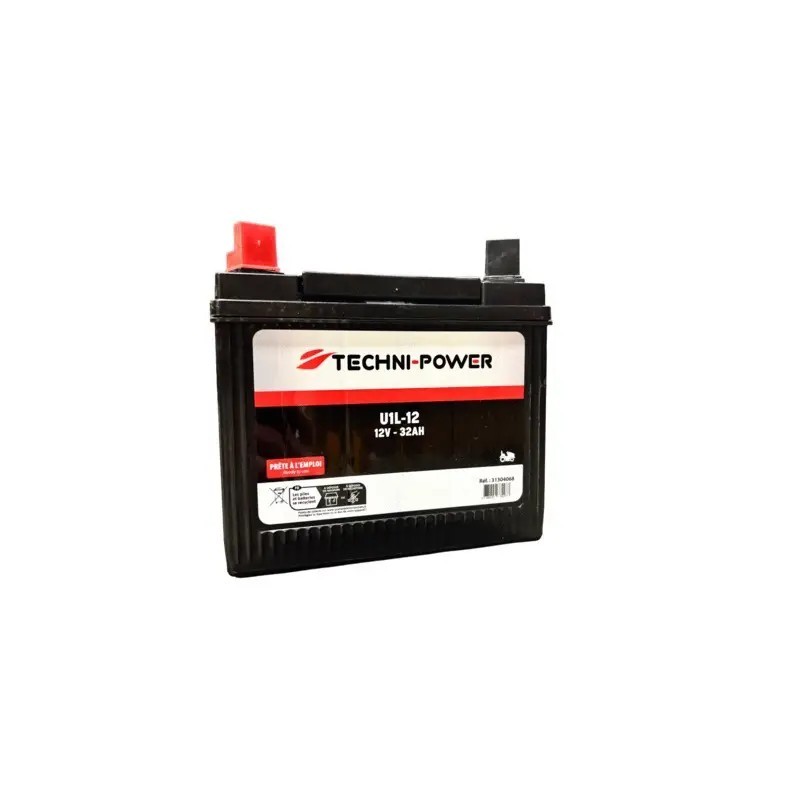 BATTERIE HUMIDE SANS ENTRETIEN 12V 32AH 400A TYPE U1L-12 + A GAUCHE TECHNI-POWER