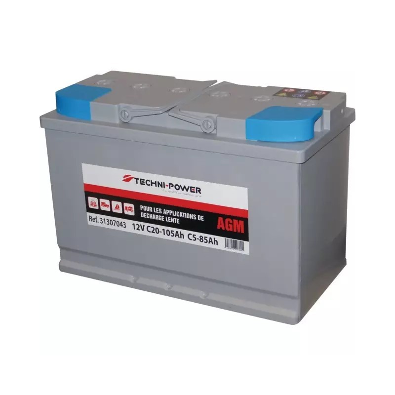 BATTERIE 12V 100AH DECHARGE LENTE AGM LOISIR + A DROITE TECHNI POWER