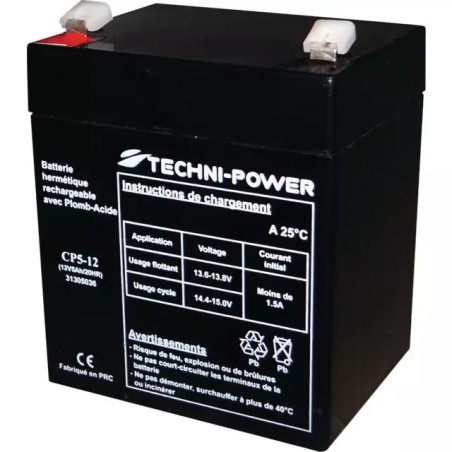 BATTERIE GEL 12V 5AH TYPE CP5-12 + A GAUCHE FULBAT
