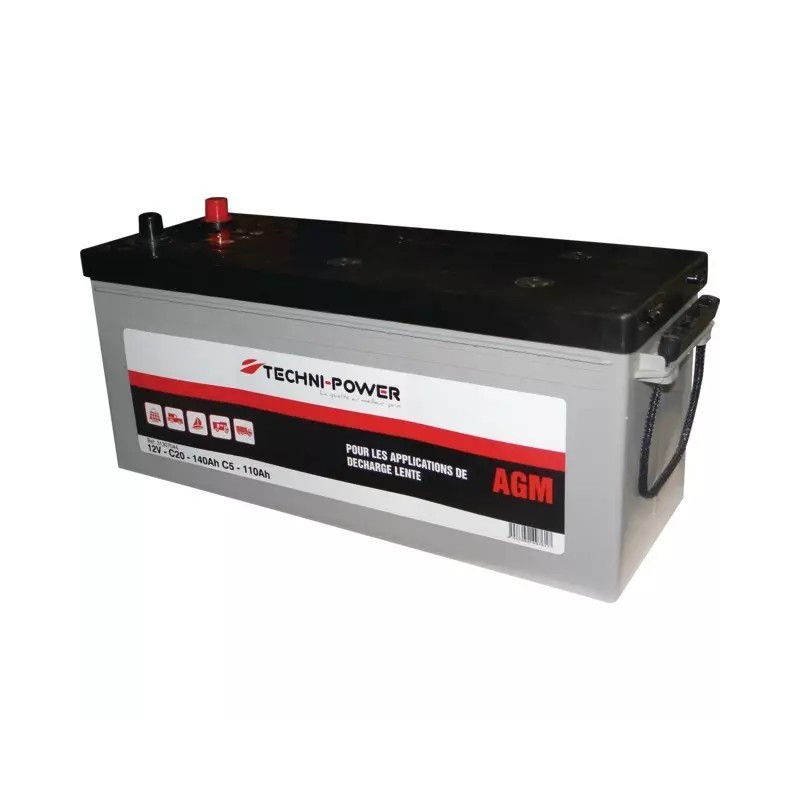 BATTERIE 12V 135AH DECHARGE LENTE AGM LOISIR + A GAUCHE TECHNI POWER