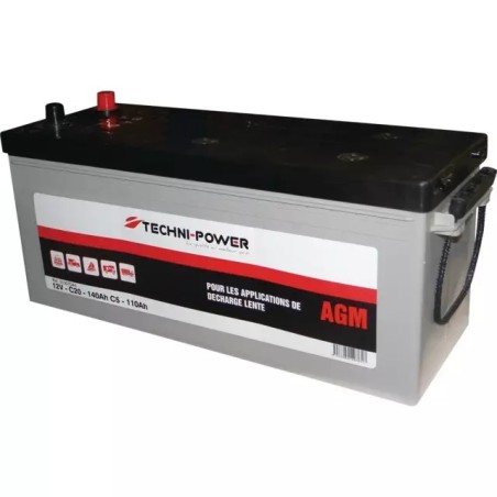 BATTERIE 12V 135AH DECHARGE LENTE AGM LOISIR + A GAUCHE TECHNI POWER