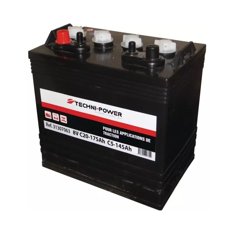 BATTERIE 8V 175AH DECHARGE LENTE TRACTION + A GAUCHE TECHNI POWER