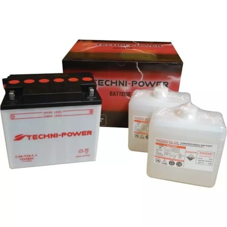 BATTERIE 12V 28AH TYPE C60-N24L-A + A DROITE AVEC PACK ACIDE TECHNI-POWER