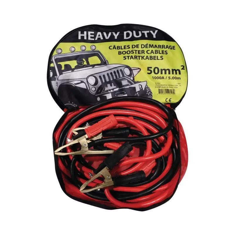 CABLE DE DEMARRAGE ALU 50 MM2 1000A PINCE LAITON 2X5M