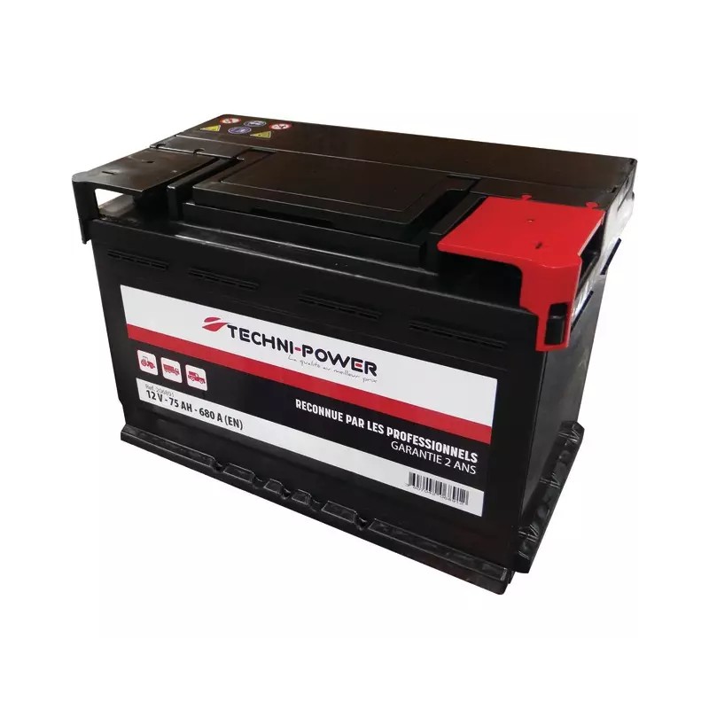 BATTERIE 12V 75AH 680A + A DROITE TECHNI-POWER - ref. 206891 | TP Agri