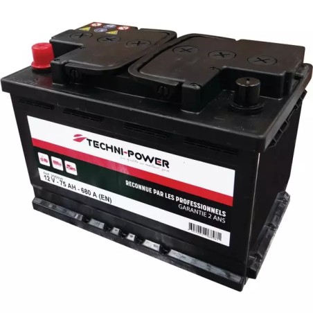 BATTERIE 12V 75AH 680A + A GAUCHE TECHNI-POWER - ref. 206898 | TP Agri