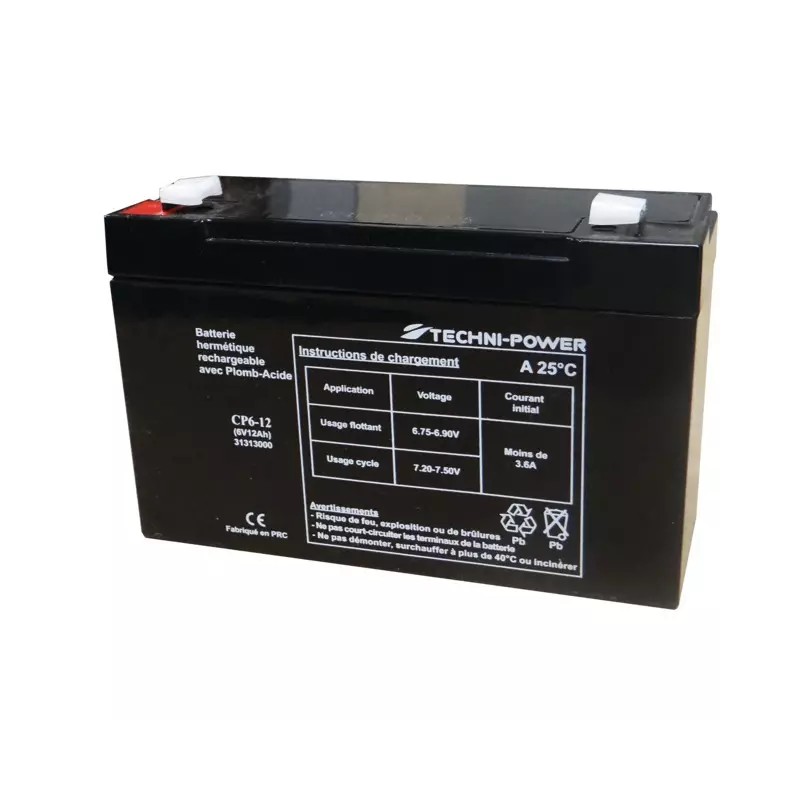 BATTERIE GEL 6V 12AH TYPE NP6-12 + A GAUCHE - ref. 31313000 | TP Agri