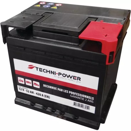 BATTERIE 12V 52AH 420A + A DROITE TECHNI-POWER - ref. 206895 | TP Agri