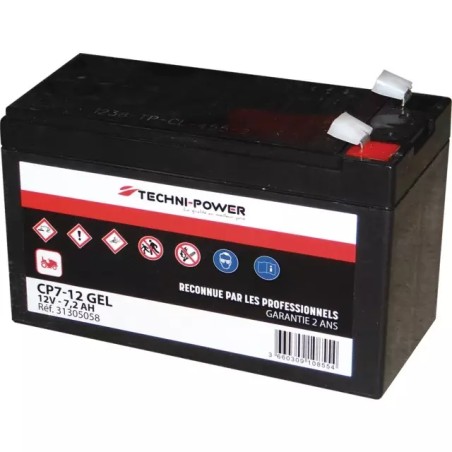BATTERIE GEL 12V 7,2AH 20A TYPE CP7-12 TECHN - ref. 31305058 | TP Agri
