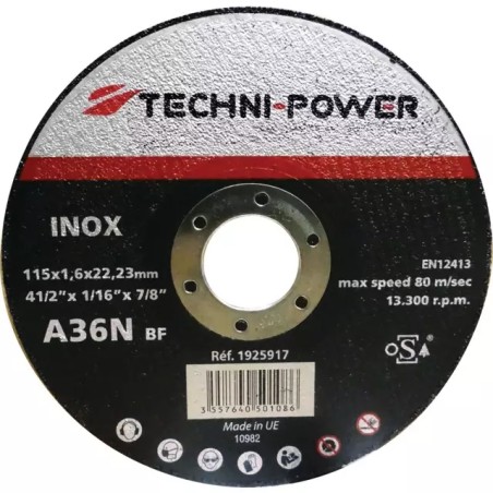 DISQUE A TRONCONNER FIN METAL INOX PLAT 115X1 - ref. 1925917 | TP Agri