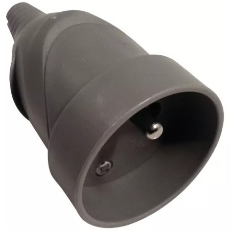 FICHE FEMELLE PLASTIQUE 10/16A GRIS 2P+T SORTIE DROITE