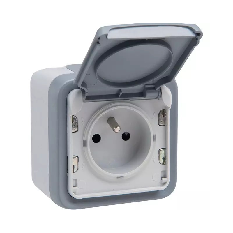 PRISE ETANCHE 2 POLES+TERRE 16A PLEXO IP 55 GRIS LEGRAND