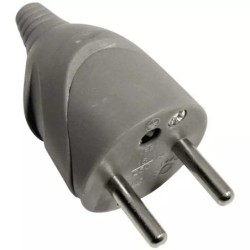 FICHE MALE PLASTIQUE 10/16A GRIS 2P+T SORTIE DROITE
