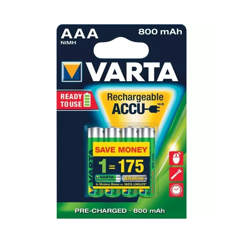 PILE RECHARGEABLE ACCU POWER AAA HR03 800 mah BLISTER DE 4 VARTA