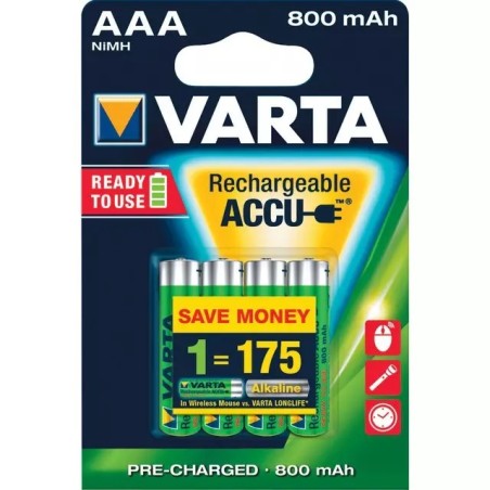 PILE RECHARGEABLE ACCU POWER AAA HR03 800 mah BLISTER DE 4 VARTA
