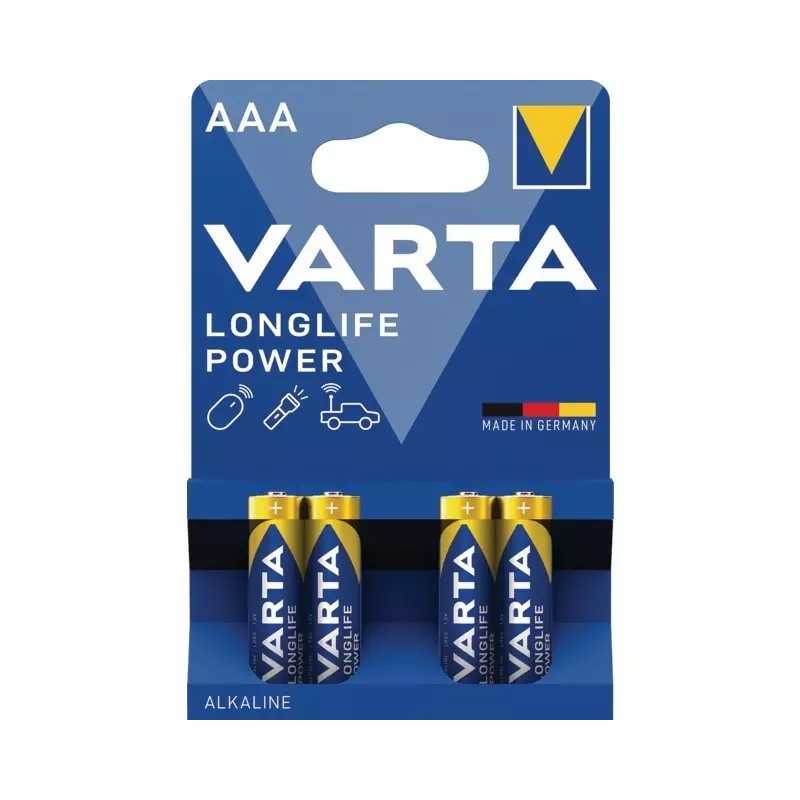 PILE ALCALINE 1,5V AAA LR03 LONGLIFE POWER BLISTER DE 4 VARTA
